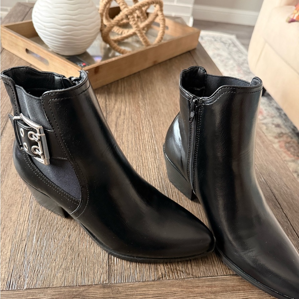 Scoop’s Black Ankle Boots with Silver Buckle